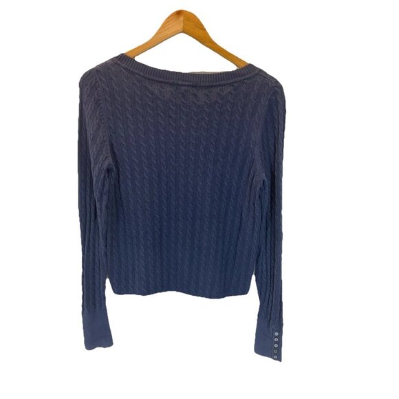 LACOSTE Women’s 40 Us 8 crew Navy Cable Knit Long Sleeve Sweater Preppy Croc - Picture 2 of 10